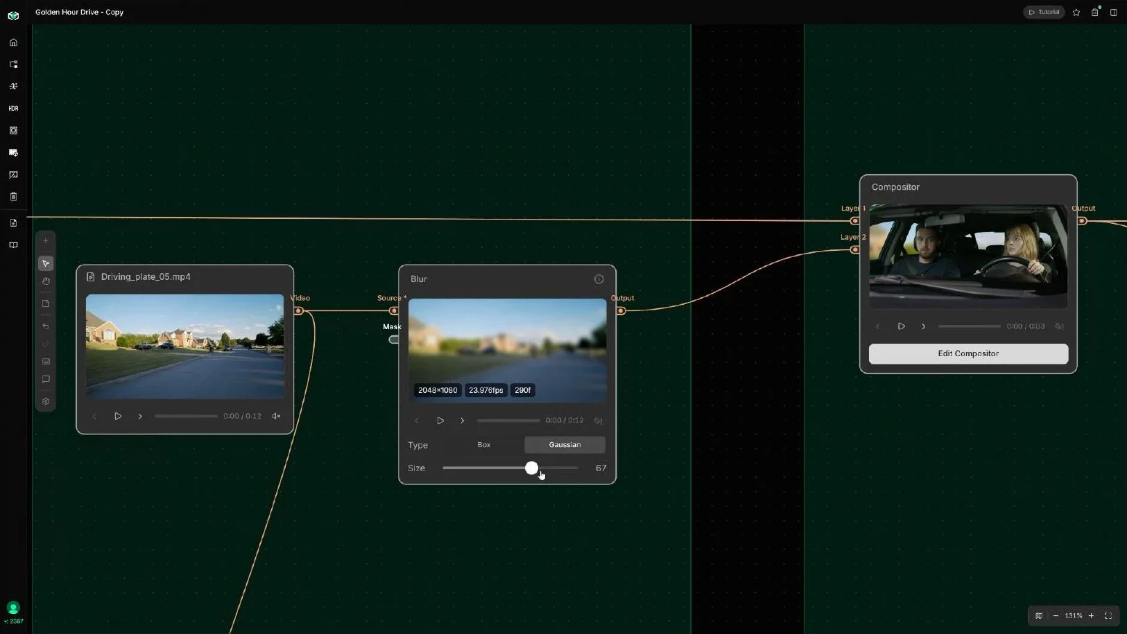A Blur node softening the driving plate before it reaches the Compositor
