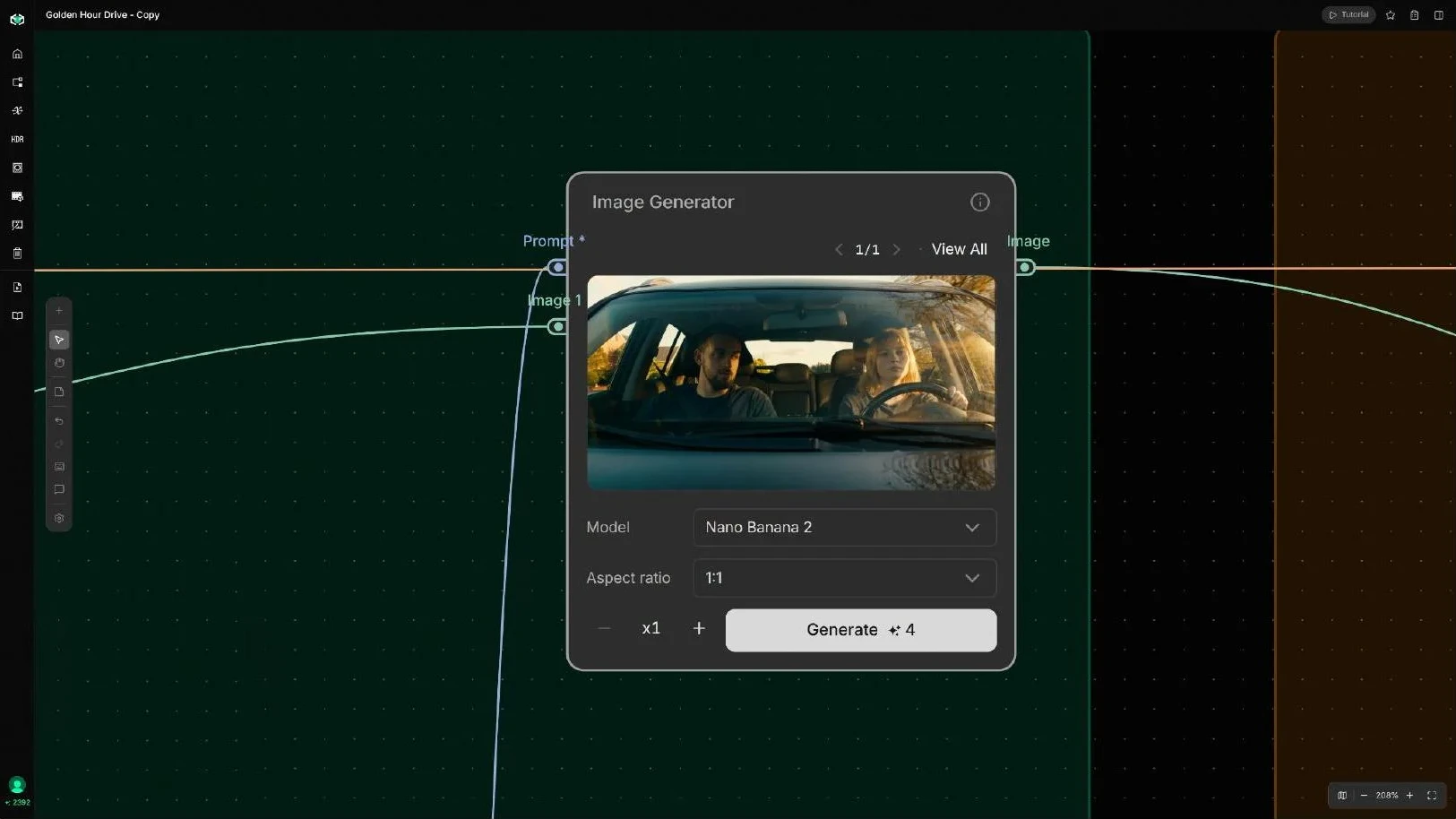 The Image Generator node showing the generated golden hour reference image