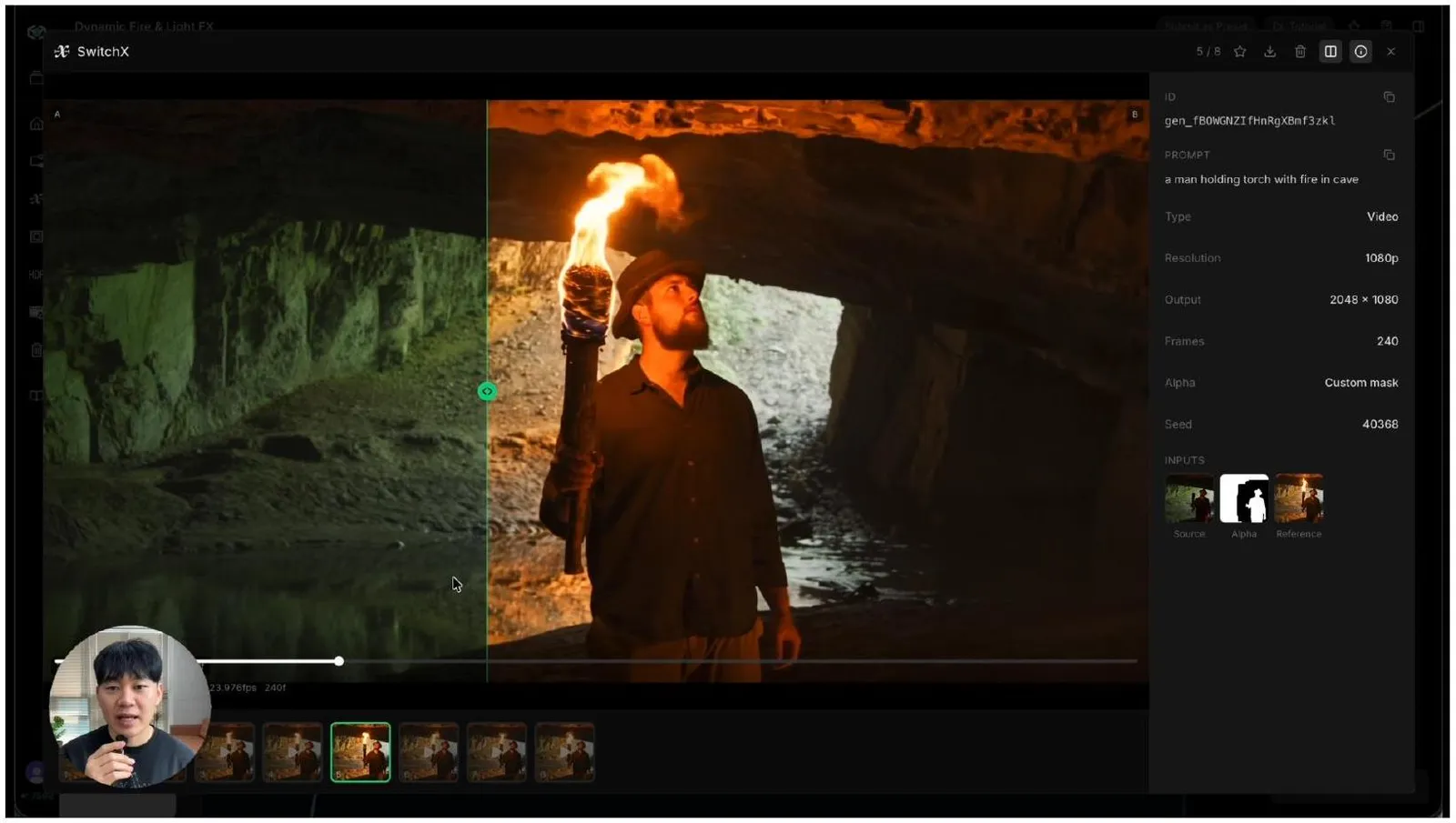 SwitchX relighting the cave scene around the newly generated fire